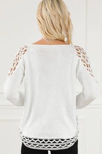 Scoop Neck Hollow Out Sweater Cardigans Luxurious Weddings