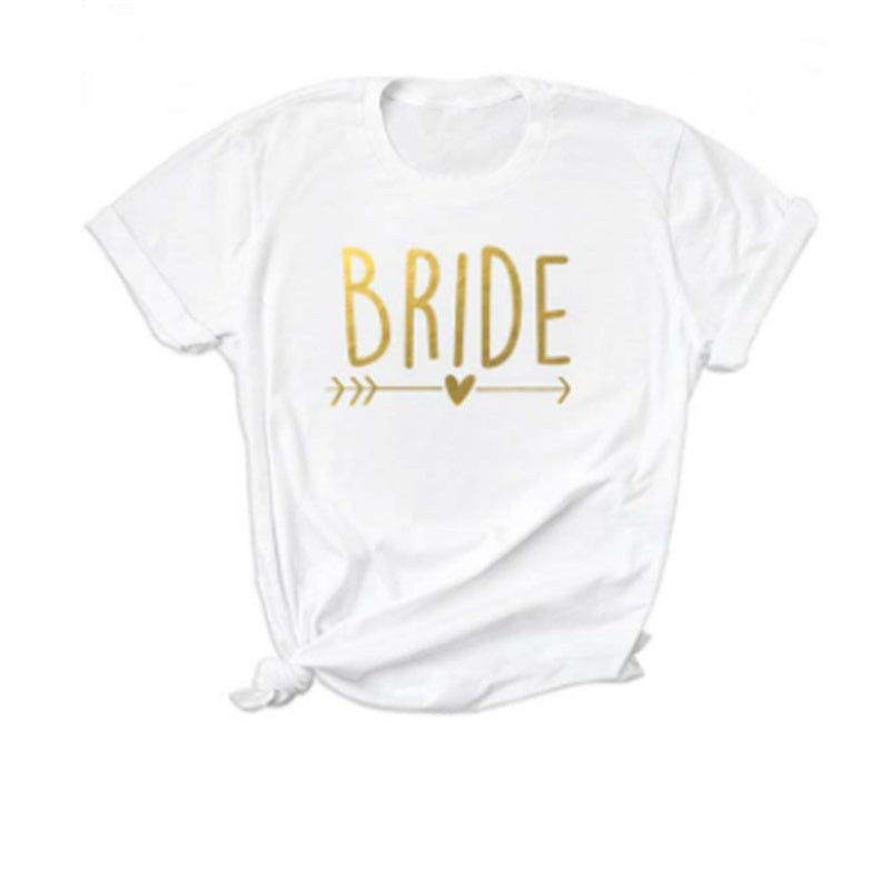 a white t - shirt with the word bride printed on it