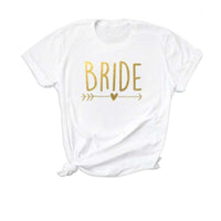 a white t - shirt with the word bride printed on it