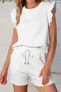 Bow Texture Round Neck Top and Shorts Set Shorts Set Luxurious Weddings
