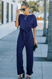 Blue Belted Wide Leg Jumpsuit Bottoms/Jumpsuits & Rompers Luxurious Weddings