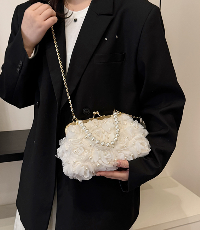 Net Lace Pleated Clutch Evening Handbag