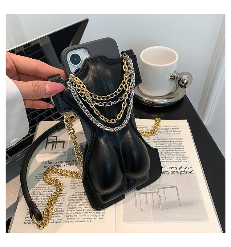 Chic Black Chain Handbags For Women's Messenger Bags Female Shoulder Bag Mobile Phone Bag Small Crossbody Wallet Handbags Luxurious Weddings