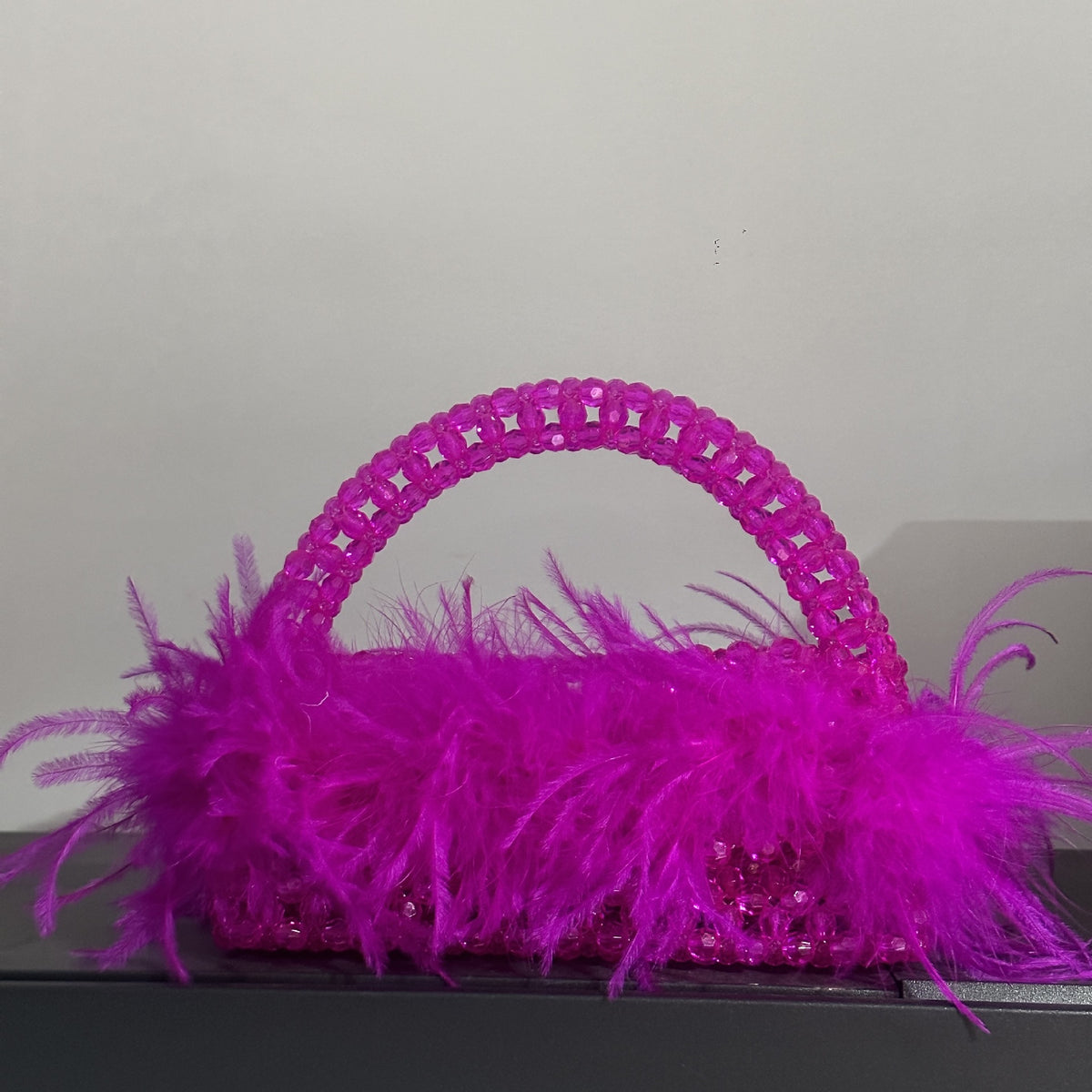 Pearl bead bag with Ostrich feather fur designer Purse Handbags Luxurious Weddings