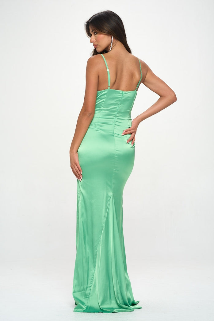 Solid Color Satin Maxi Dress | Mint