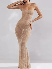 Rhinestone Spaghetti Strap Maxi Dress Dresses Luxurious Weddings