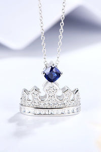 Zircon Lab-Grown Sapphire Crown Shape Pendant Necklace Necklace Luxurious Weddings