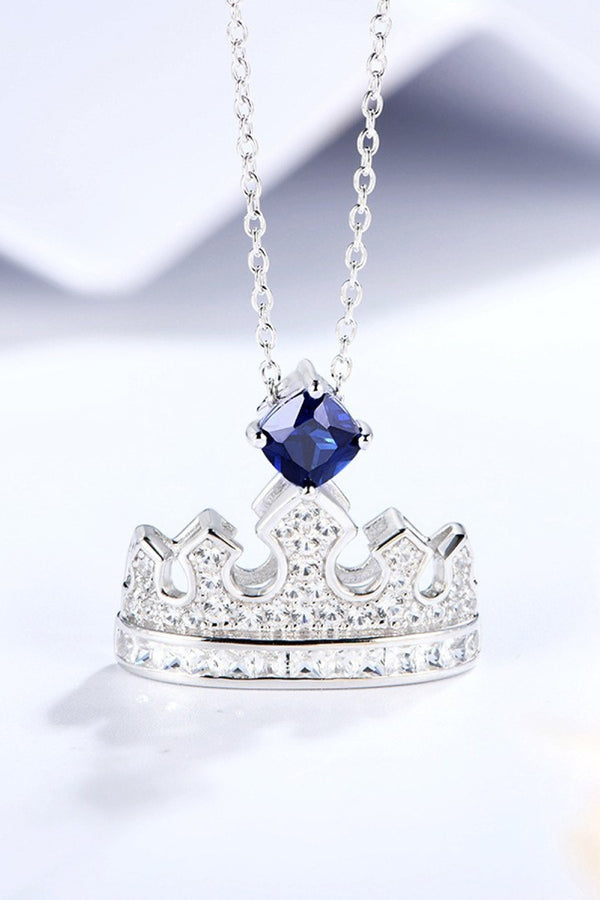 Zircon Lab-Grown Sapphire Crown Shape Pendant Necklace Necklace Luxurious Weddings