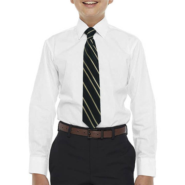 White Boys Dress Shirt, Tan Patterned Tie