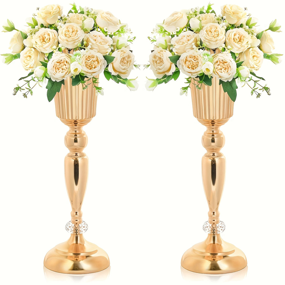 Elegant Golden Crystal Vase Set - 4pcs Decor Vase Set Luxurious Weddings
