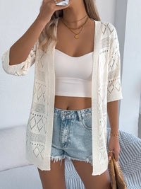 Openwork Open Front Half Sleeve Cardigan Cardigans Luxurious Weddings