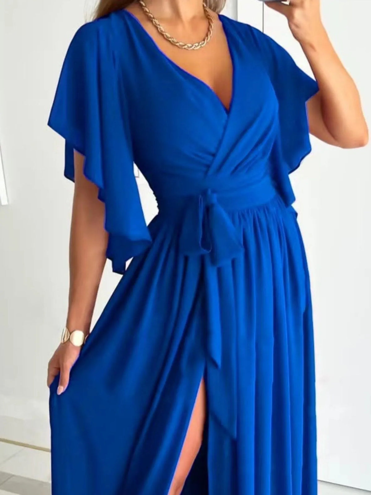 Flutter Sleeve Surplice Tie Waist Dress Bridesmaid Dresses Luxurious Weddings