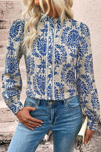 Sky Blue Bohemian Printed Bishop Sleeve Lace Shirt Tops/Blouses & Shirts Luxurious Weddings