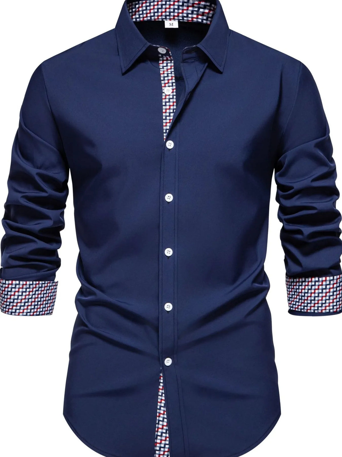 Men's Button-Down Shirt with Checkered Contrast Trim Shirt Luxurious Weddings