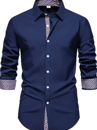 Men's Button-Down Shirt with Checkered Contrast Trim Shirt Luxurious Weddings