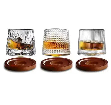 Rotating Whiskey Glass with Wooden Base Luxurious Weddings