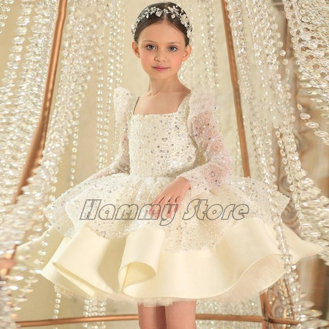 Girls' Sequined Princess Dress Bow Knot Luxurious Weddings