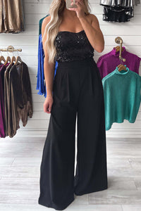 Black Sequin Tube Top Wide Leg Jumpsuit Bottoms/Jumpsuits & Rompers Luxurious Weddings