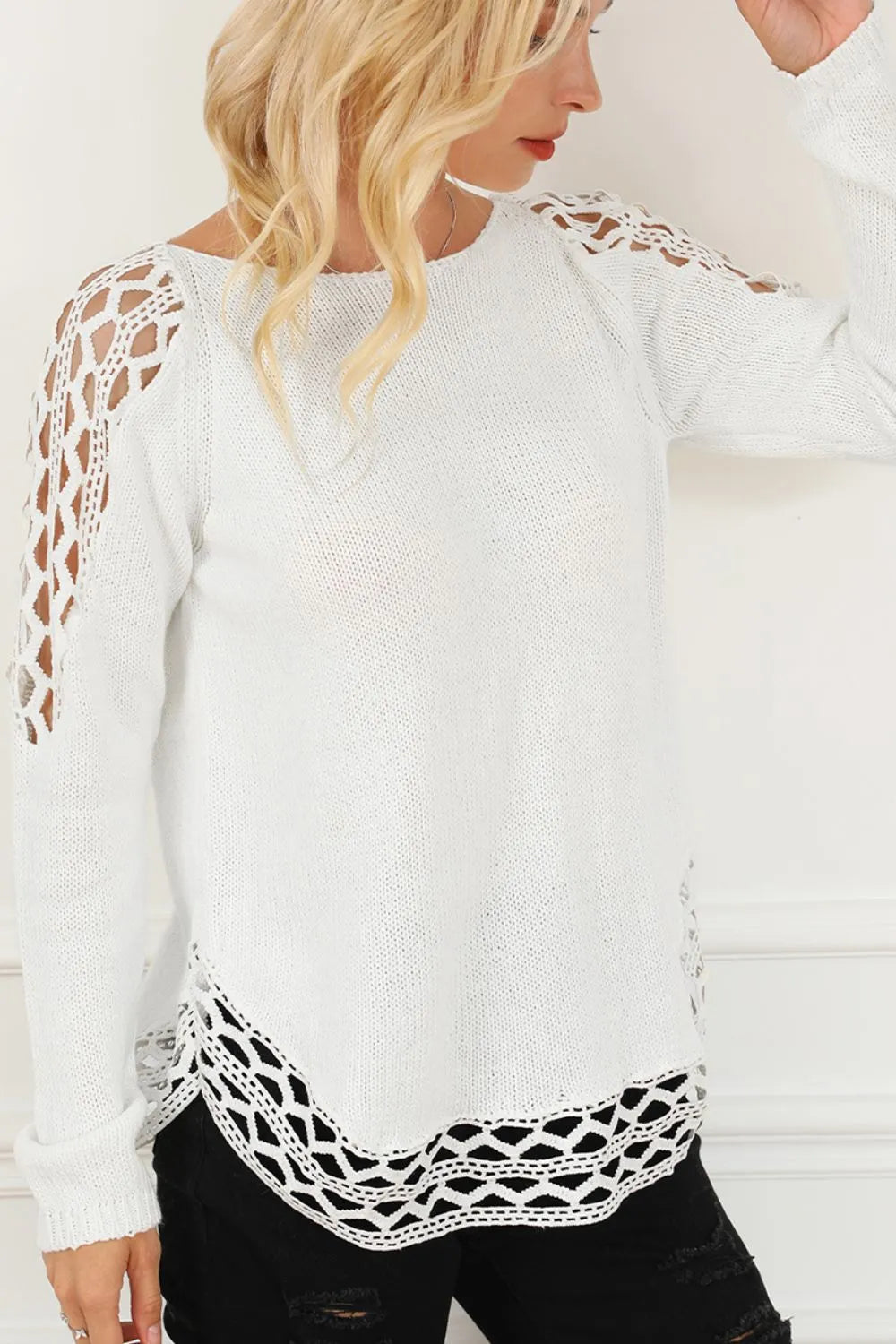 Scoop Neck Hollow Out Sweater Cardigans Luxurious Weddings