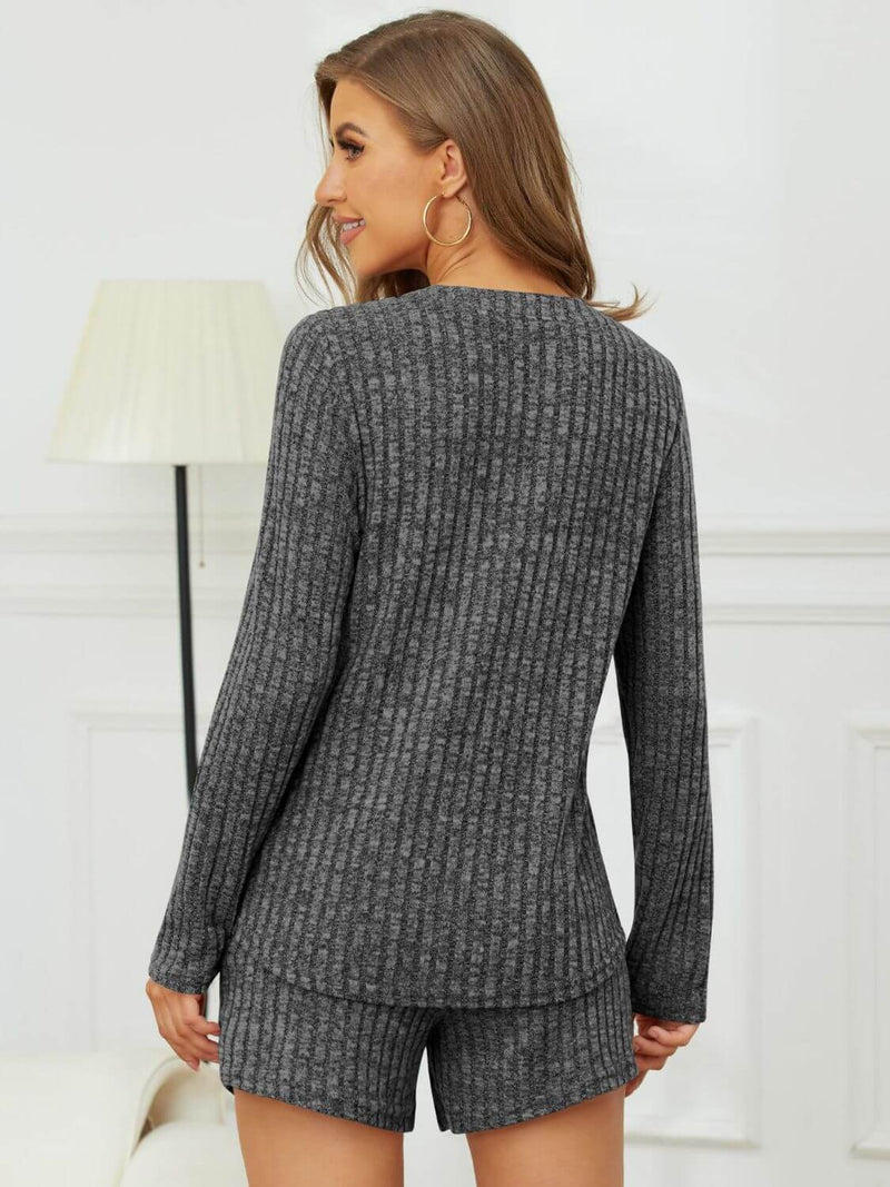 Ribbed Round Neck Top and Shorts Set Matching Sets Luxurious Weddings