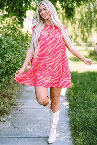 Pink Zebra Stripe Printed Ruffle Trim Pocketed Dress Dresses/Mini Dresses Luxurious Weddings