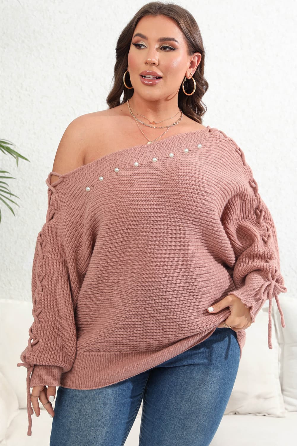 Plus Size One Shoulder Beaded Sweater Plus Size Luxurious Weddings