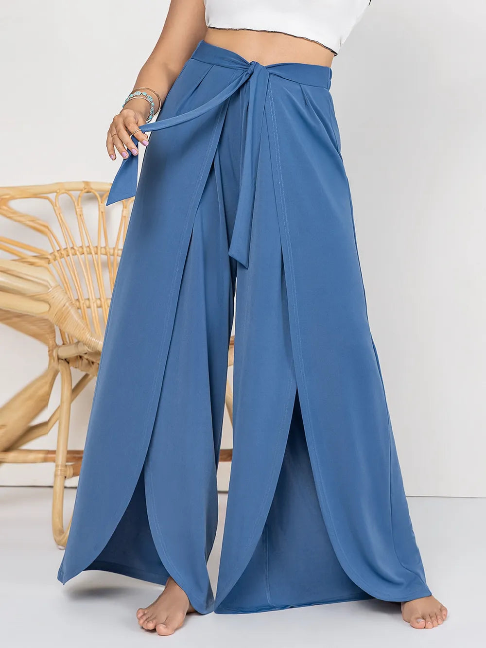 Plus Size Tied Slit Wide Leg Pants Plus size pants Luxurious Weddings