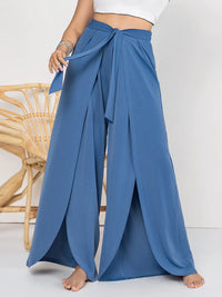 Plus Size Tied Slit Wide Leg Pants Plus size pants Luxurious Weddings