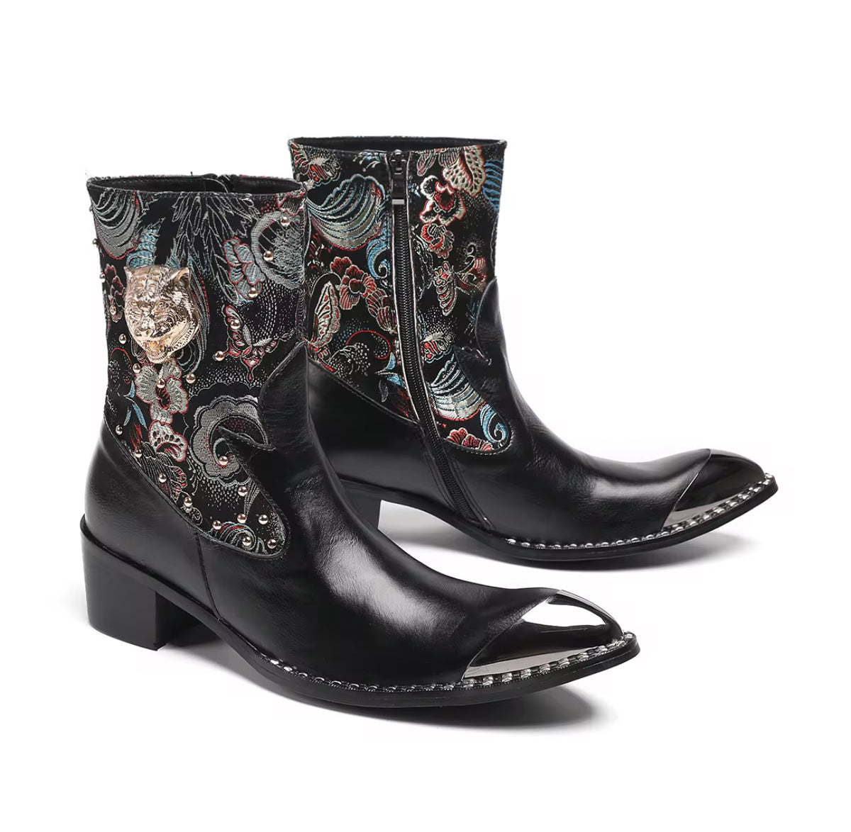 Men’s Black Floral Leather boots