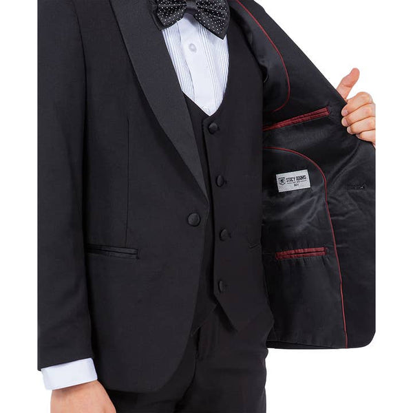 Black Stacy Adams Boys Tuxedo, Slim-Fit 5pc w/ Tuxedo Shirt suit Luxurious Weddings