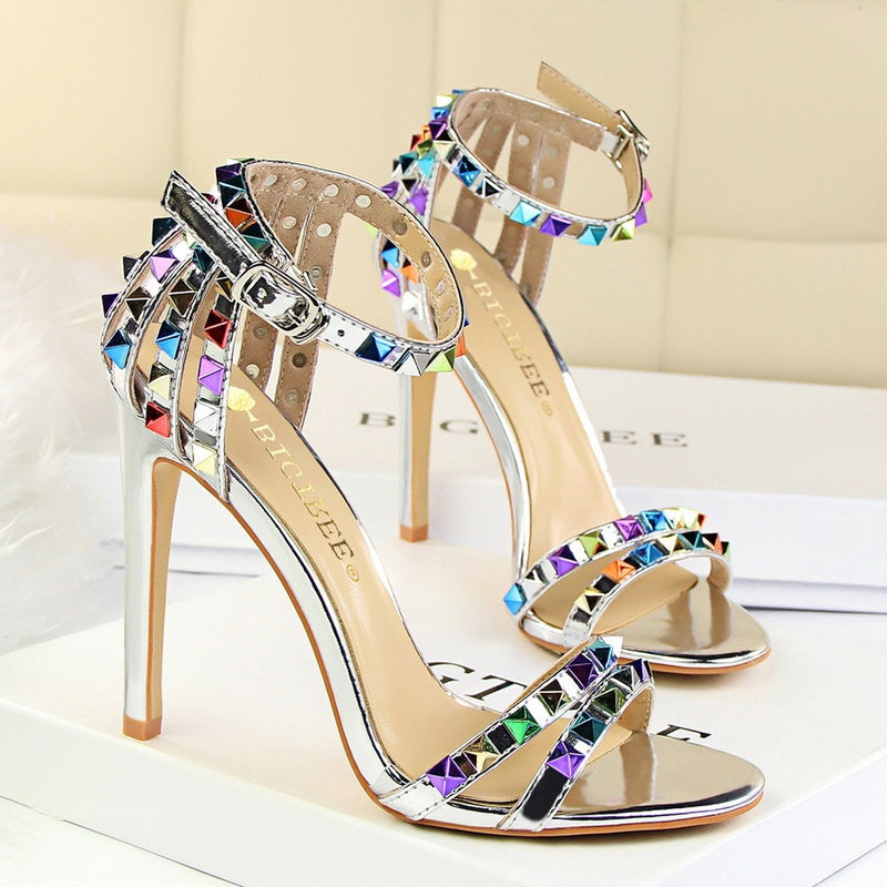 Super high heel color belt sandal heel Luxurious Weddings