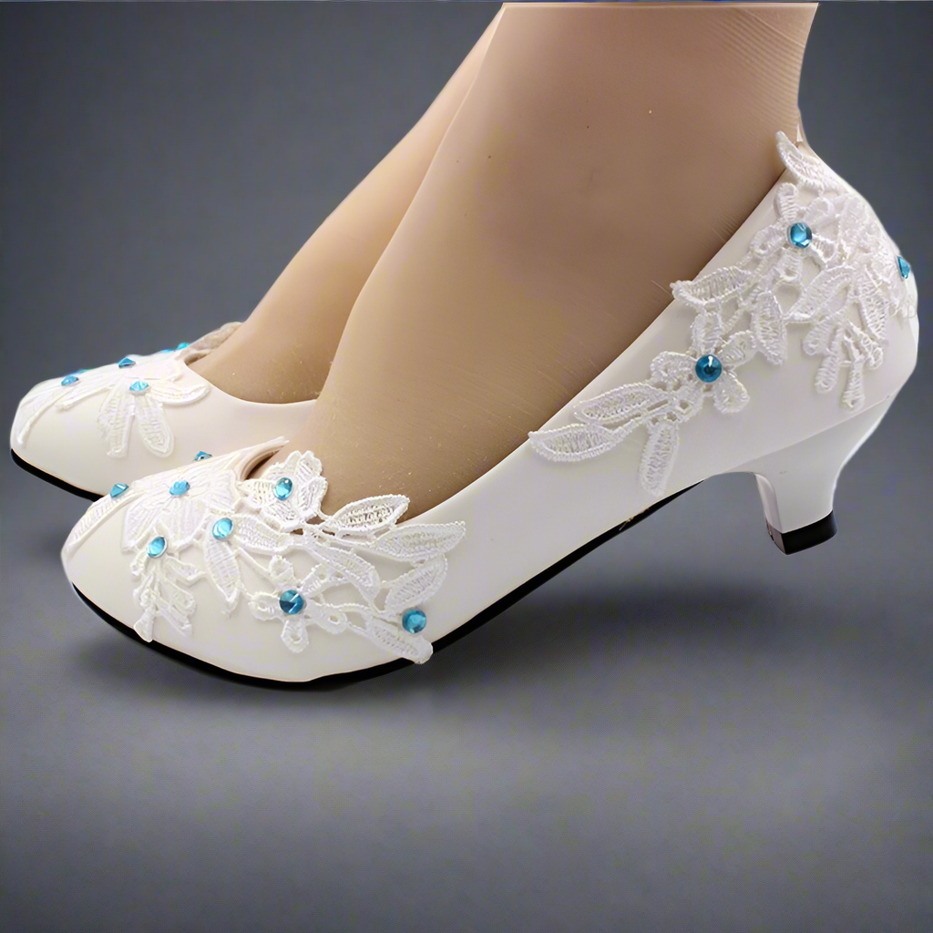 Blue Crystal Lace Flower Wedding Pump Shoes