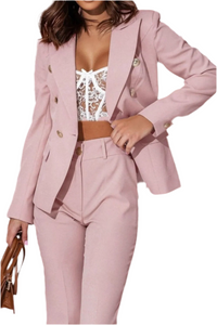 Full Size Lapel Collar Long Sleeve Blazer and Pants Set Plus Size
