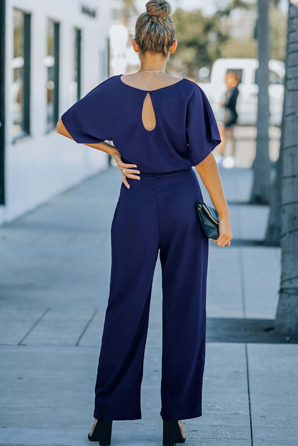 Blue Belted Wide Leg Jumpsuit Bottoms/Jumpsuits & Rompers Luxurious Weddings