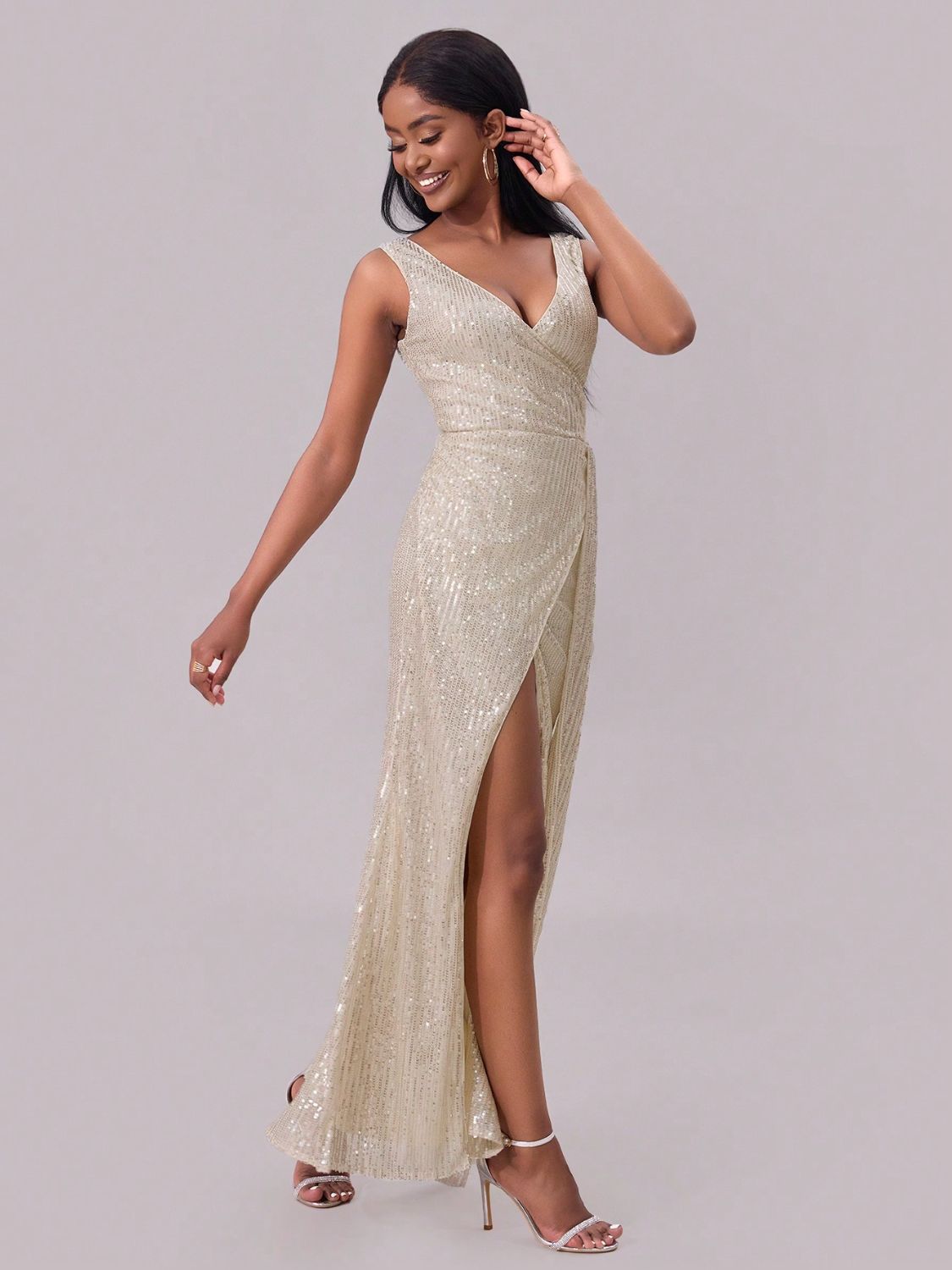 Slit Sequin Surplice Sleeveless Maxi Dress Ball gown Luxurious Weddings