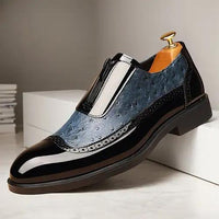 Ostrich grain embossed pointed leather shoes with a sleek design, perfect for luxurious weddings and formal occasions.
