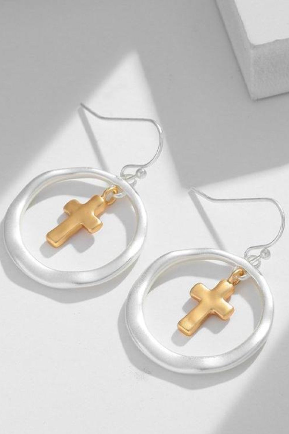 Brass Contrast Cross Dangle Earrings Luxurious Weddings