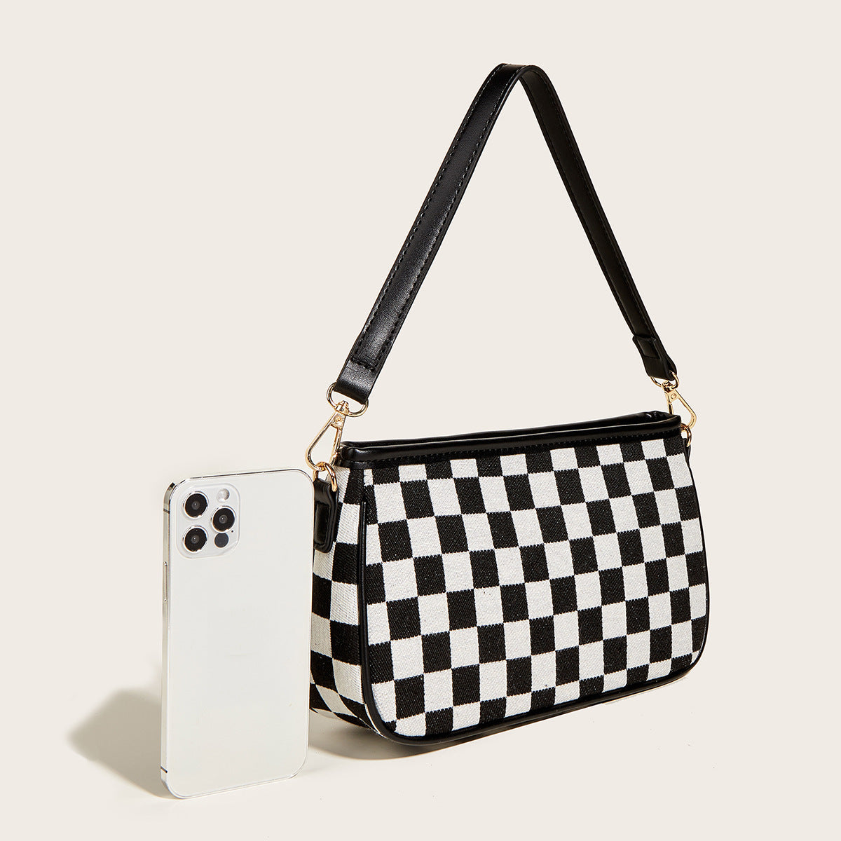 All-Match Black & White Checkerboard Underarm Bag