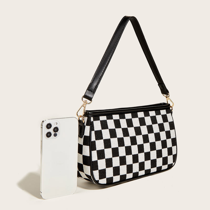 All-Match Black & White Checkerboard Underarm Bag