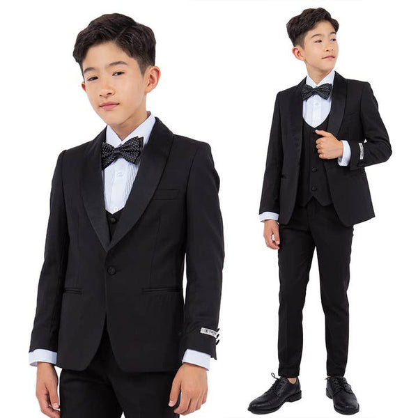 Black Stacy Adams Boys Tuxedo, Slim-Fit 5pc w/ Tuxedo Shirt suit Luxurious Weddings