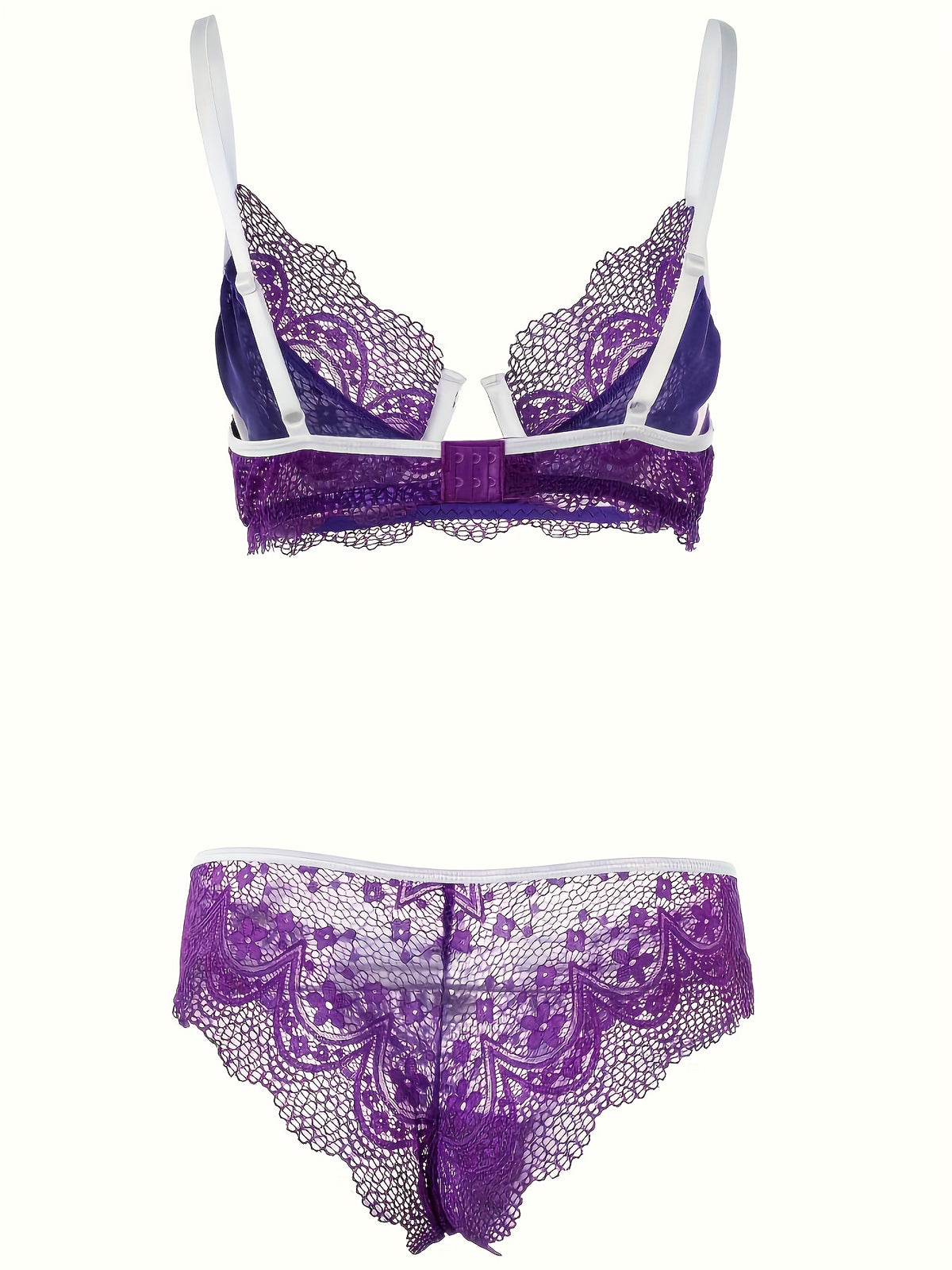 a purple and white bra and panties on a white background