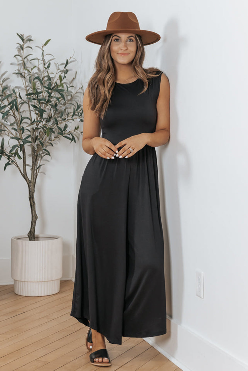 Black Open Back Wide Leg Jumpsuit Bottoms/Jumpsuits & Rompers Luxurious Weddings