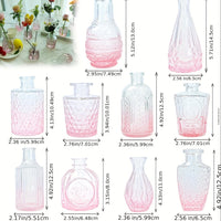 Mini Vintage Glass Bud Vase Set of 10 in Pink vases Luxurious Weddings