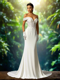 Beaded Embroidery Off Shoulder Train Wedding Dress Luxurious Weddings