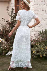 Embroidered Short Sleeve Surplice Neck Maxi Dress wedding dress Luxurious Weddings
