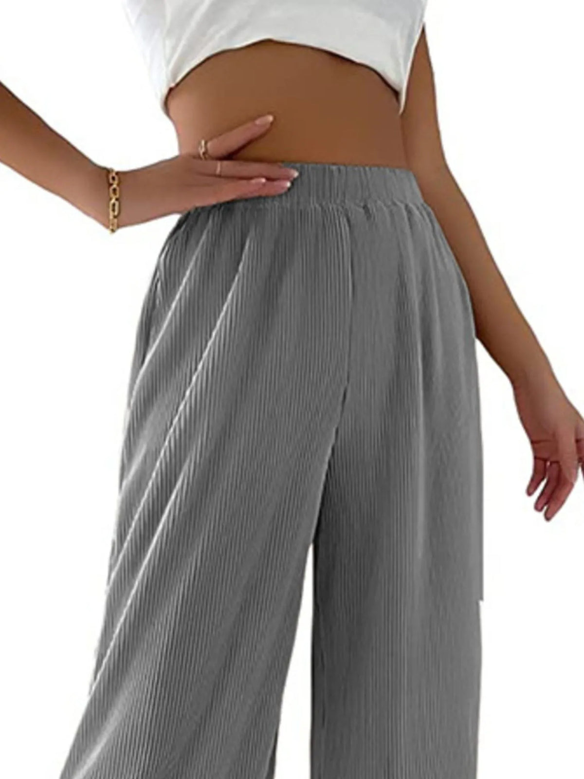 Full Size Elastic Waist Wide Leg Pants Plus Size Pants Luxurious Weddings
