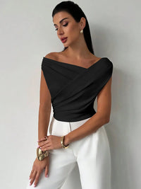 Asymmetrical Ruched Short Sleeve Top Luxurious Weddings