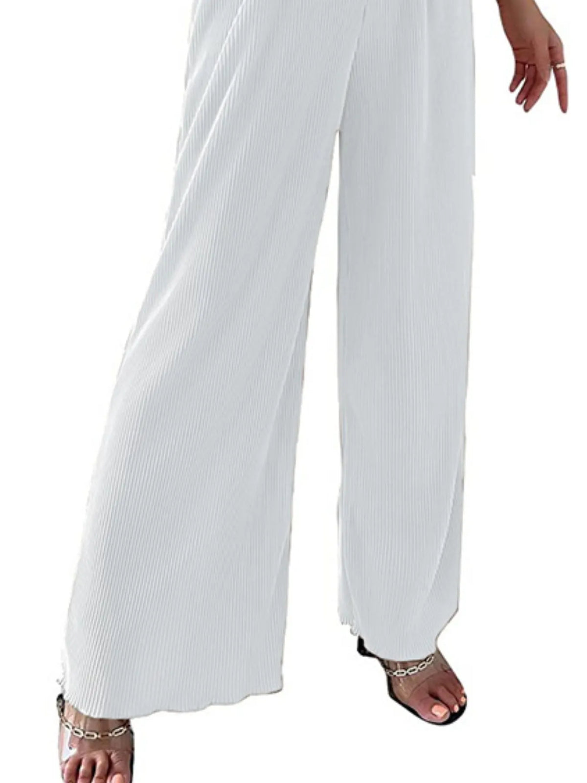 Full Size Elastic Waist Wide Leg Pants Plus Size Pants Luxurious Weddings