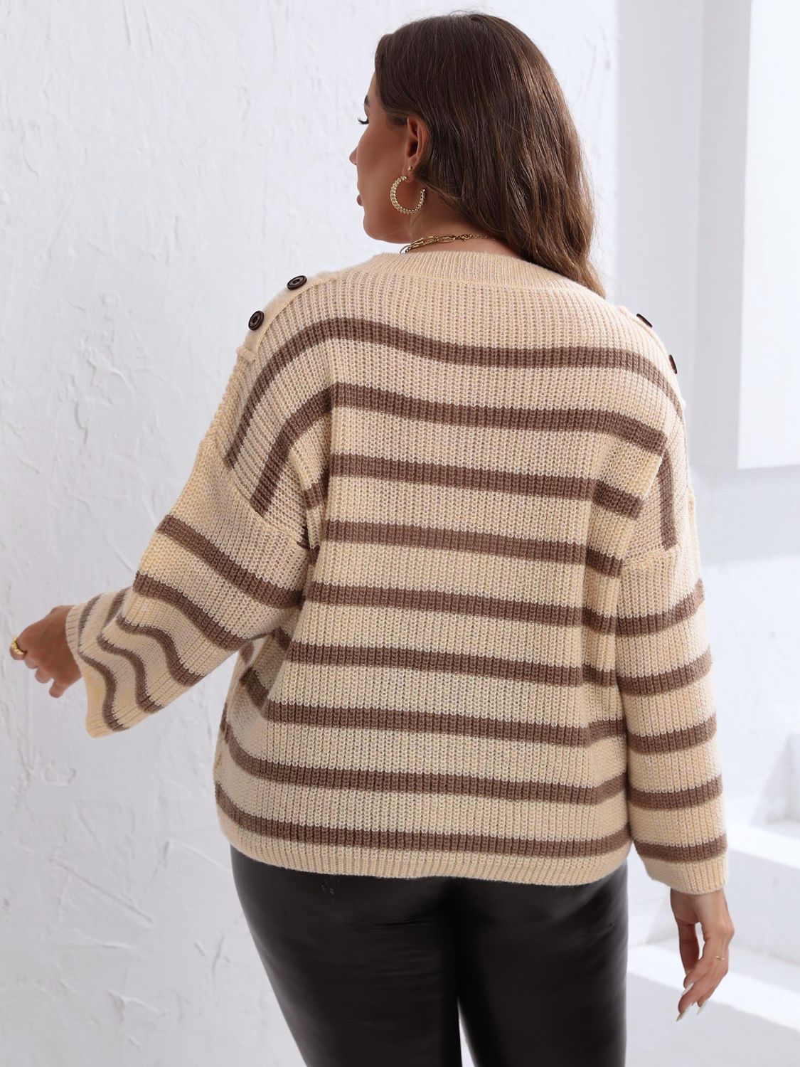 Plus Size Striped Dropped Shoulder Sweater Plus size jersey Luxurious Weddings