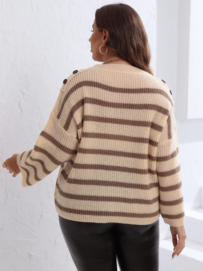 Plus Size Striped Dropped Shoulder Sweater Plus size jersey Luxurious Weddings
